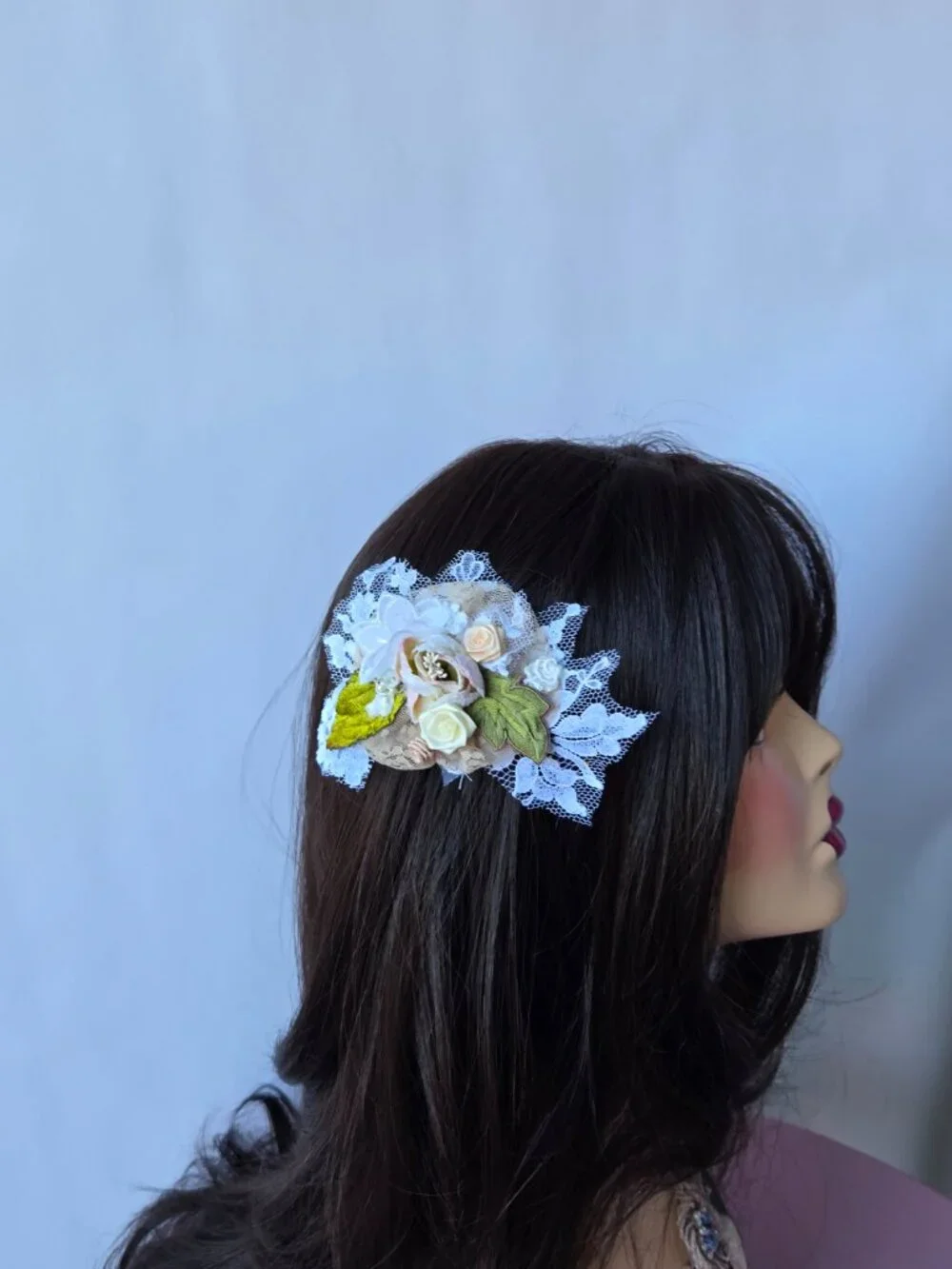 Handmade Cream and Blush Velvet Rose and Lace Posey Hair Clip  Cottage Balletco